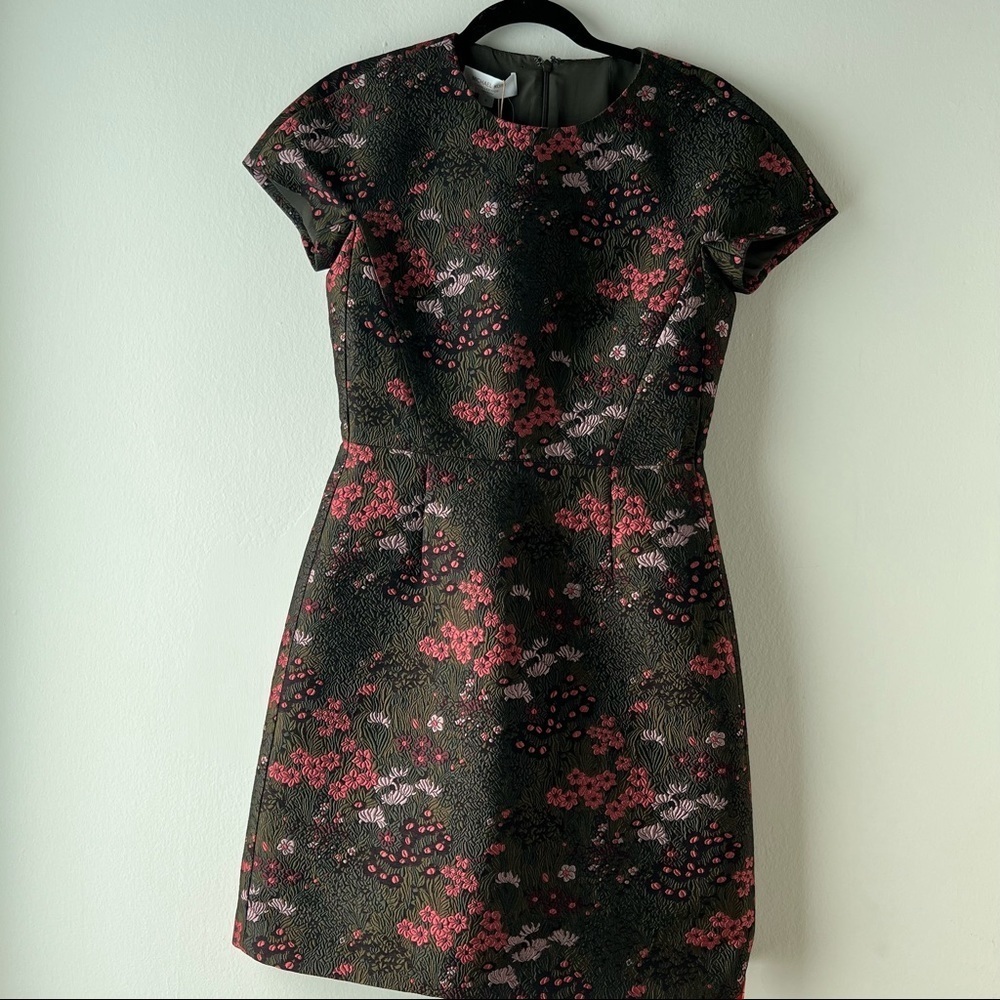 Michael Kors Collection Floral Brocade A-Line Dress In Rosewood And Spruce - Picture 3 of 9